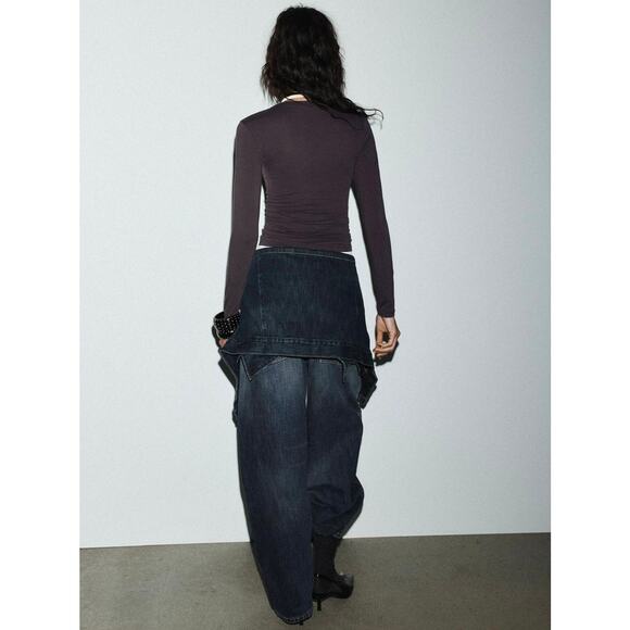 EUC Zara Charcoal Long Sleeve Crewneck Knit Top Sz Large Fitted Minimal Layering - Picture 10 of 16